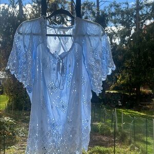 Blue Eyelet Lace Women's Top